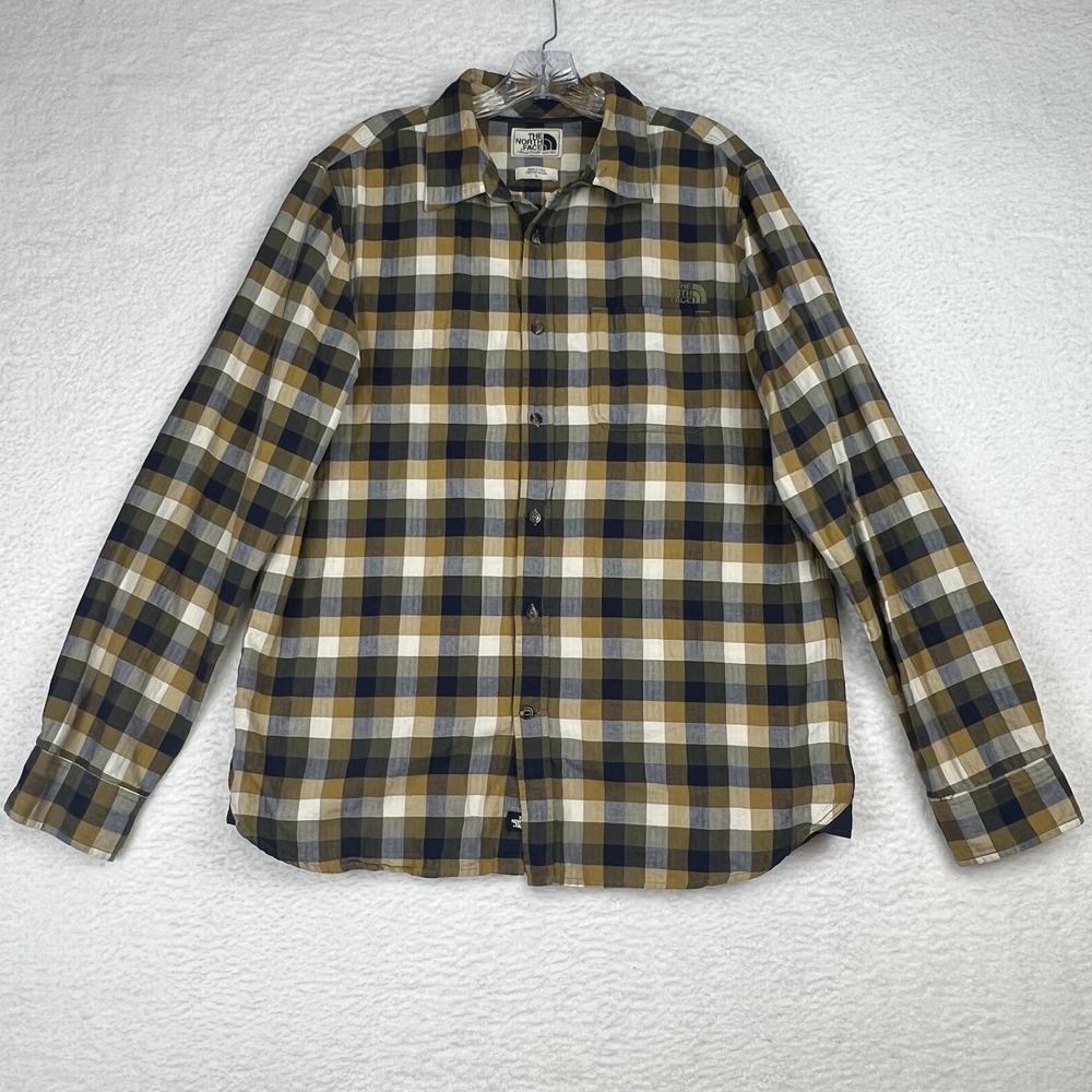 THE NORTH FACE Button Up Shirt Blue Green Plaid Lockhart Flannel Men's Large